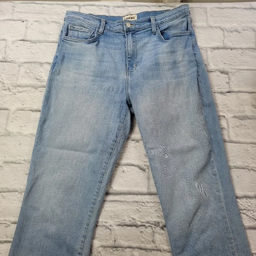 L'Agence Sada High Rise Cropped Slim Straight Leg Jeans in Bellevue Wash size 31